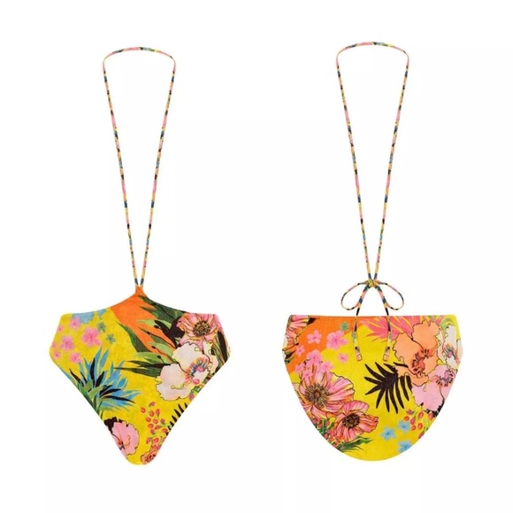 New Agua Bendita x Free People Praia Anya Lake Lg Yellow Floral Metallic 2Pc - Picture 9 of 17